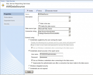 SSRS 2008 R2 Report Manager - Data Source Properties