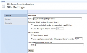 SSRS 2008 R2 Report Manager - Site Settings